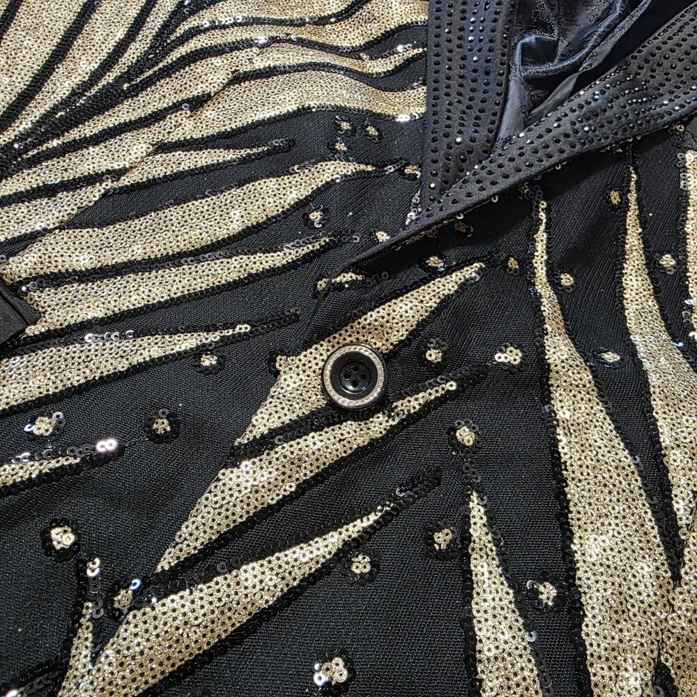 Spirit Halloween Gold Black Sequin Blazer Jacket Men XL NWT Showman Costume - Picture 9 of 9